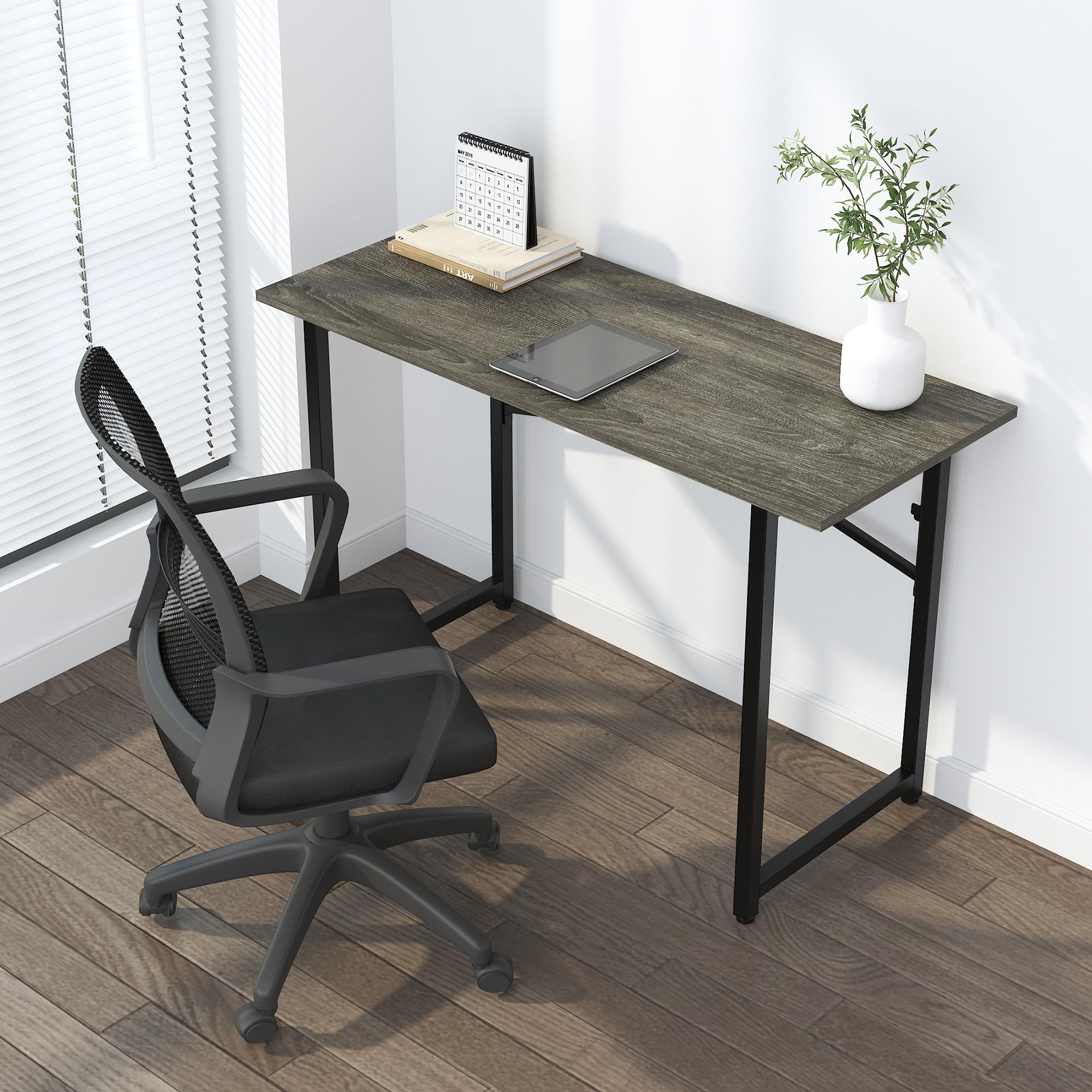 Lutown-Teen 120 cm Folding Desk No Assembly Required, Black Oak