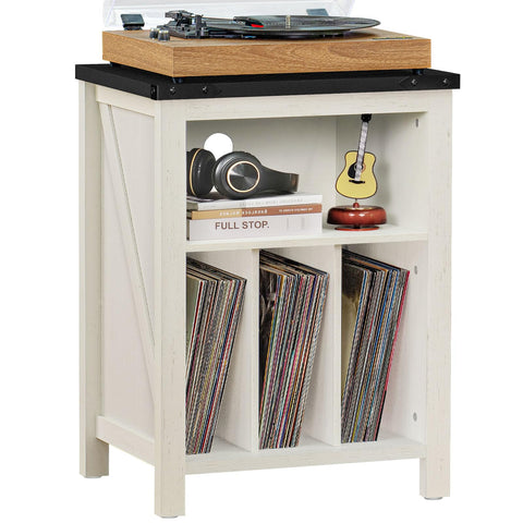 LELELINKY Record Player Stand with Vinyl Record Storage, White