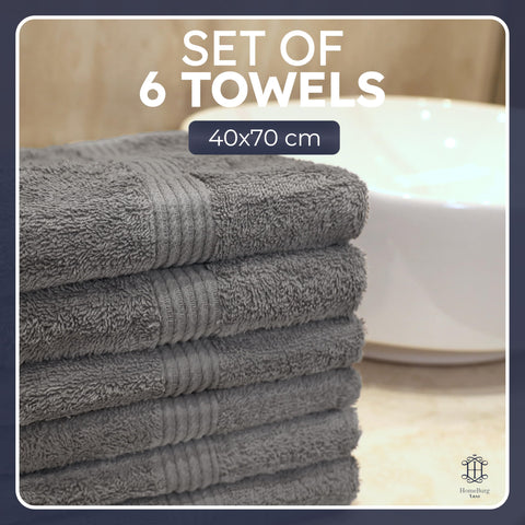 HomeBurg Luxe 6-Piece Towel Set – Soft & Absorbent Cotton, Quick-Drying, Easy Care, 40 x 70 cm, Stone Grey