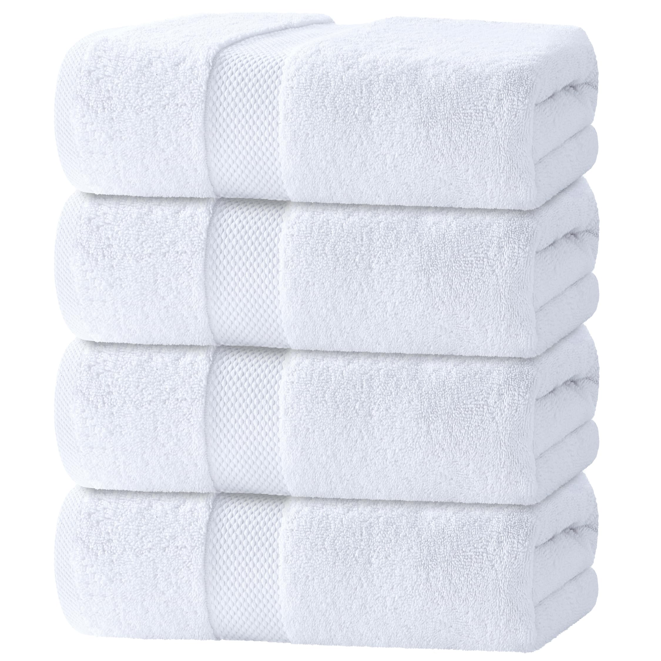 White Classic Luxury Bath Towels Large Pack of 4, Hotel Quality Bathroom Towel Set 137 x 68 cm, White Shower Cotton Towels 4 Pack