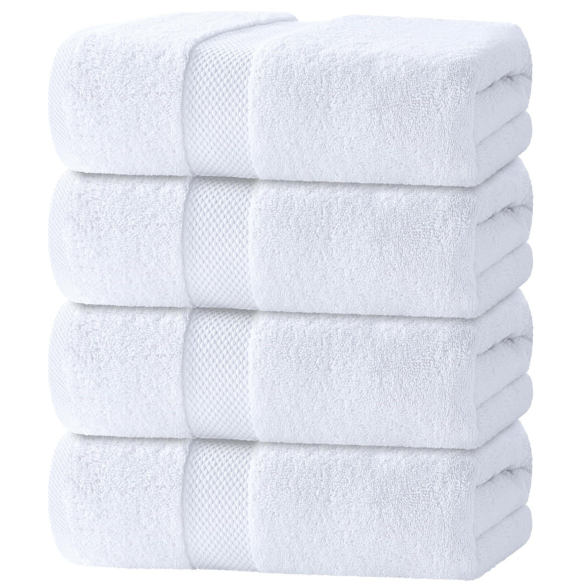 White Classic Luxury Bath Towels Large Pack of 4, Hotel Quality Bathroom Towel Set 137 x 68 cm, White Shower Cotton Towels 4 Pack