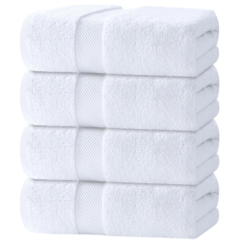 White Classic Luxury Bath Towels Large Pack of 4, Hotel Quality Bathroom Towel Set 137 x 68 cm, White Shower Cotton Towels 4 Pack