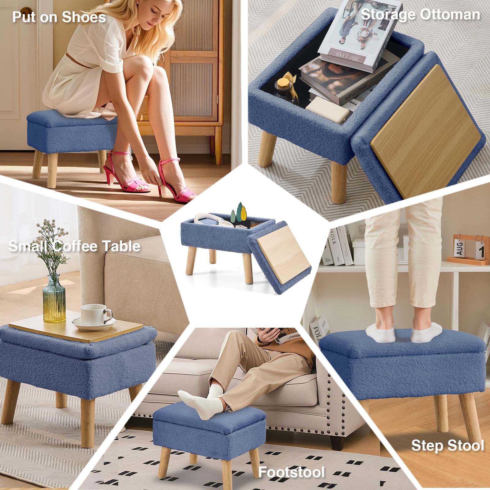 BRIAN & DANY Footstool Ottoman with Storage, Teddy Fleece Rectangle Storage Ottoman