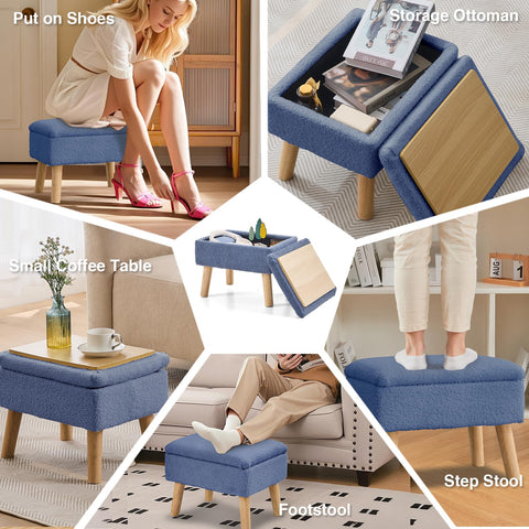 BRIAN & DANY Footstool Ottoman with Storage, Teddy Fleece Rectangle Storage Ottoman