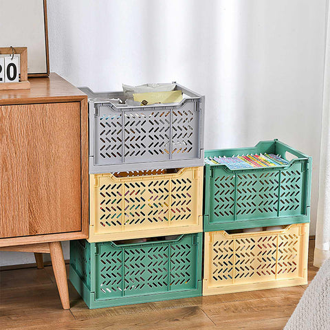Spesh 2 Pcs Large Collapsible Storage Crates Stackable Plastic Storage Baskets Foldable Crate Boxes for Kitchen, Living Room