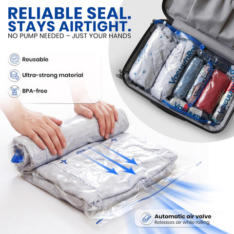 myHodo Vacuum Compression Bags for Rolling (14 Pieces) - Versatile Travel Bags for Suitcase & Backpack, Reusable Storage Solution, Durable & Hygienic
