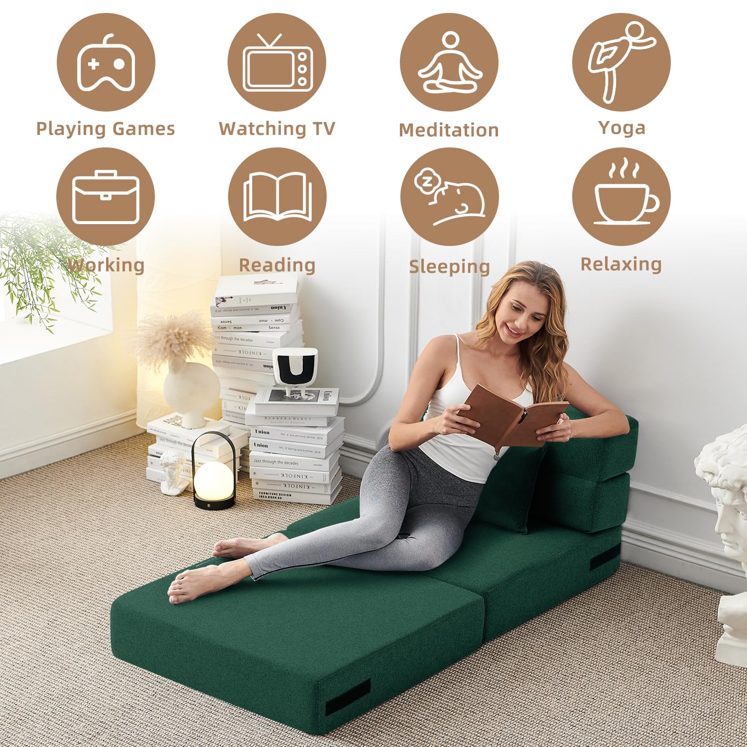FILUXE Convertible Folding Sofa Bed-Sleeper Chair with Pillow, Modern Linen Fabric Floor & Futon Couch