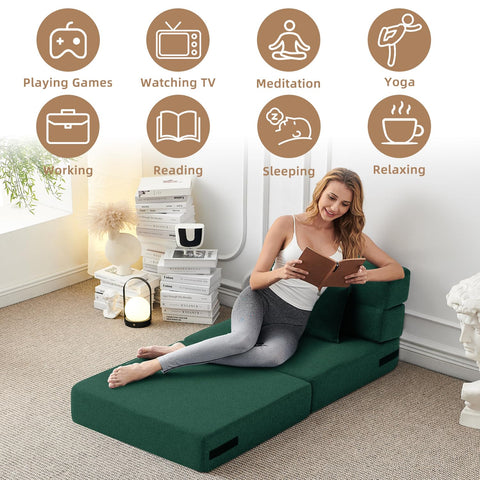 FILUXE Convertible Folding Sofa Bed-Sleeper Chair with Pillow, Modern Linen Fabric Floor & Futon Couch