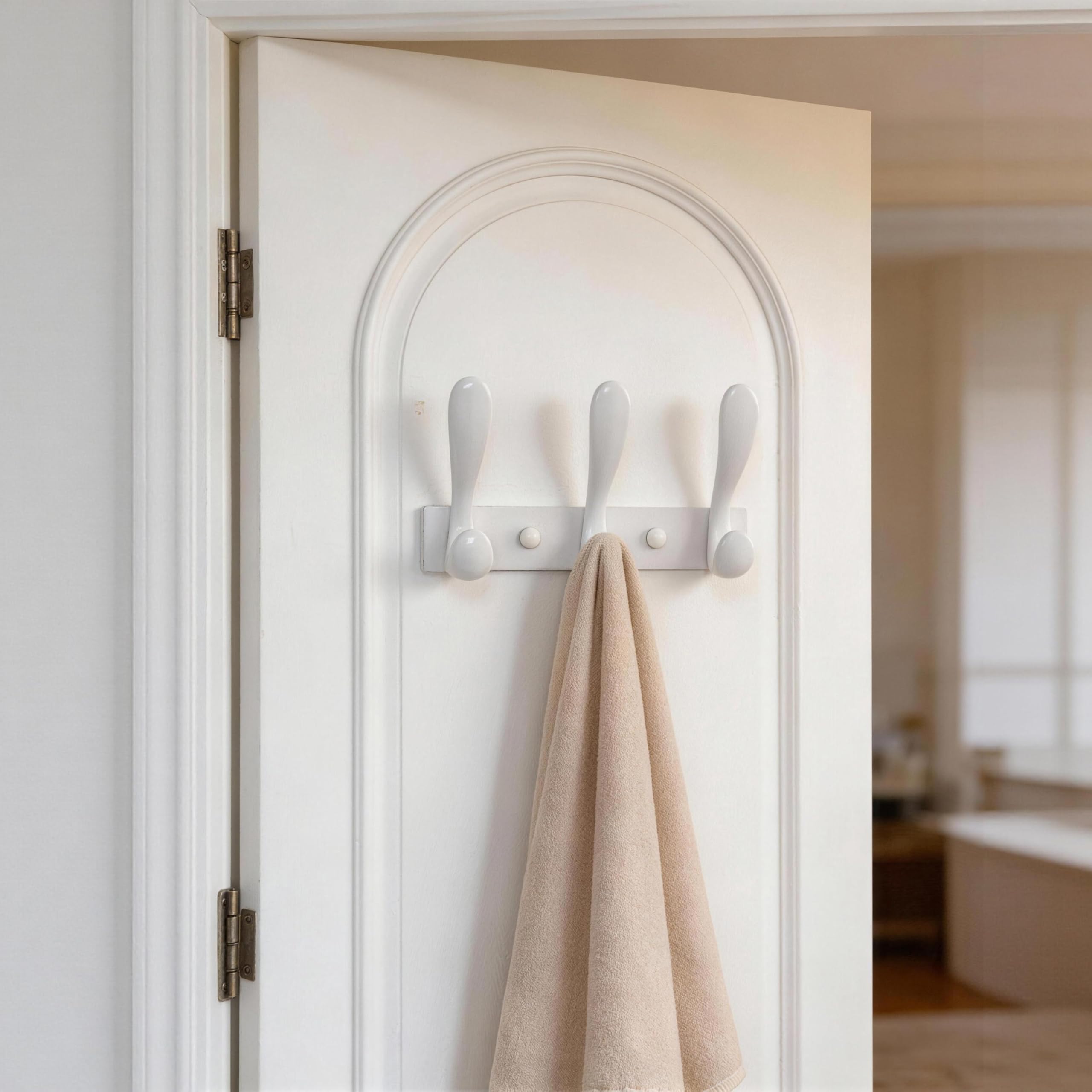 HONSKY Wall Coat Rack, Towel Rack,Metal Wall Coat Hanger with 3 Double Hooks (6 Hook), for Hanging Coat, Hat, Bag, in Hallway Entryway, White