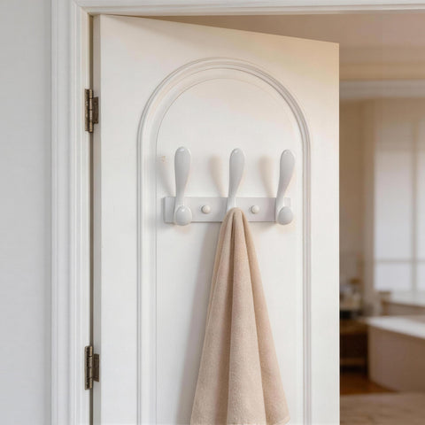 HONSKY Wall Coat Rack, Towel Rack,Metal Wall Coat Hanger with 3 Double Hooks (6 Hook), for Hanging Coat, Hat, Bag, in Hallway Entryway, White