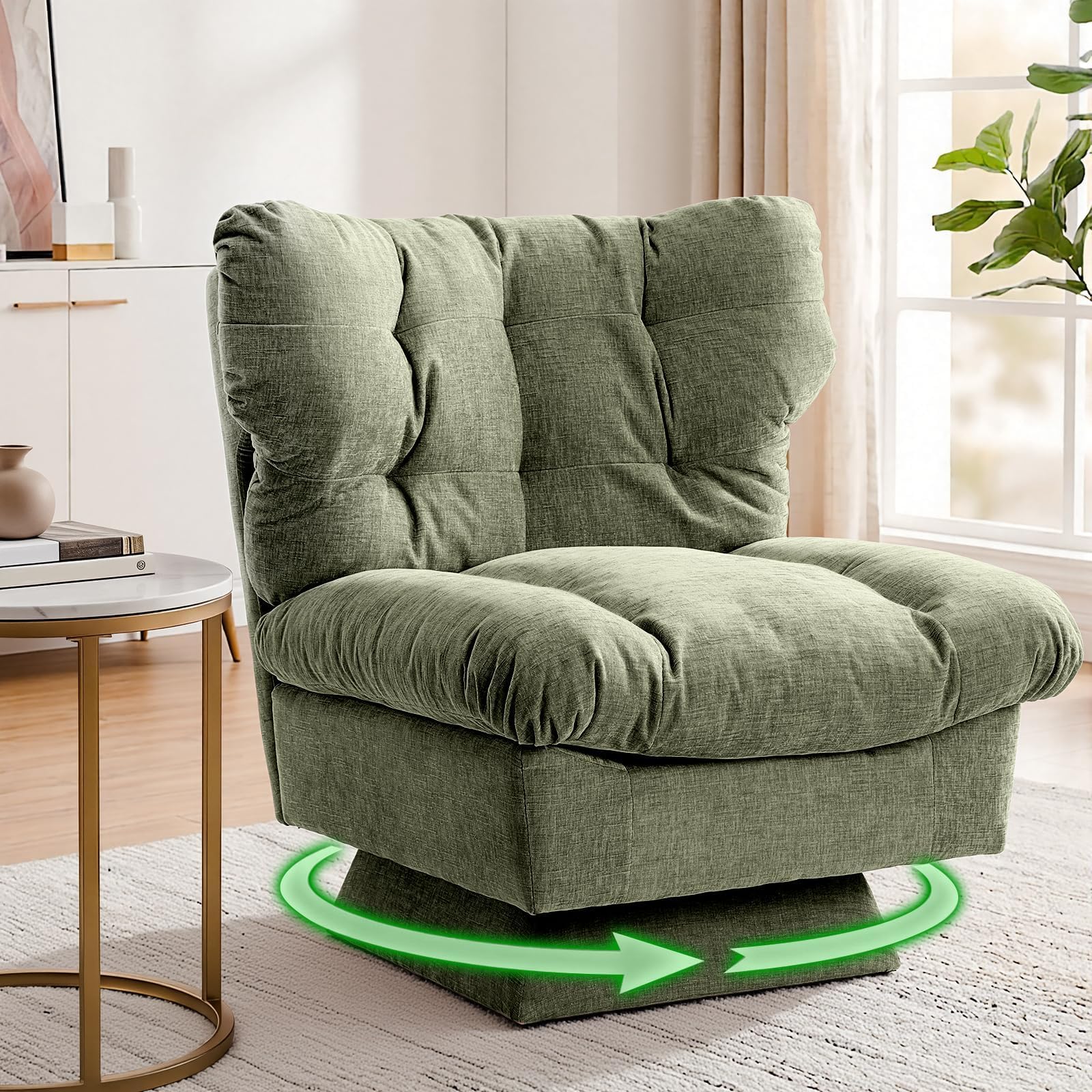 CuteHairy Oversized Swivel Accent Chair – Modern Chenille Cuddle Armchair with Plush Cushion & 360° Rotating Base, 136kg Capacity