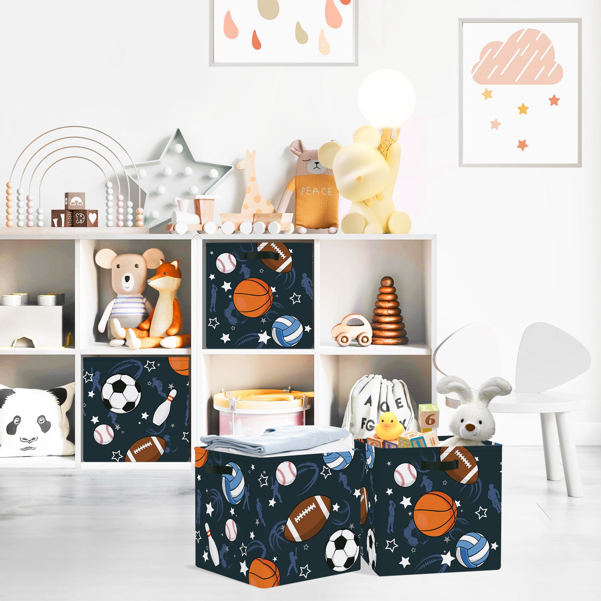 Clastyle 3 pcs Sport Ball Cube Storage Boxes for Shelves Kallax Boxes