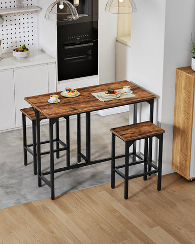 CHOEZON Breakfast Bar Table with 2 Bar Stools, 100 cm Folding Dining Table with 2 Stools, Dining Table Set, Industrial Steel Frame, for Restaurant