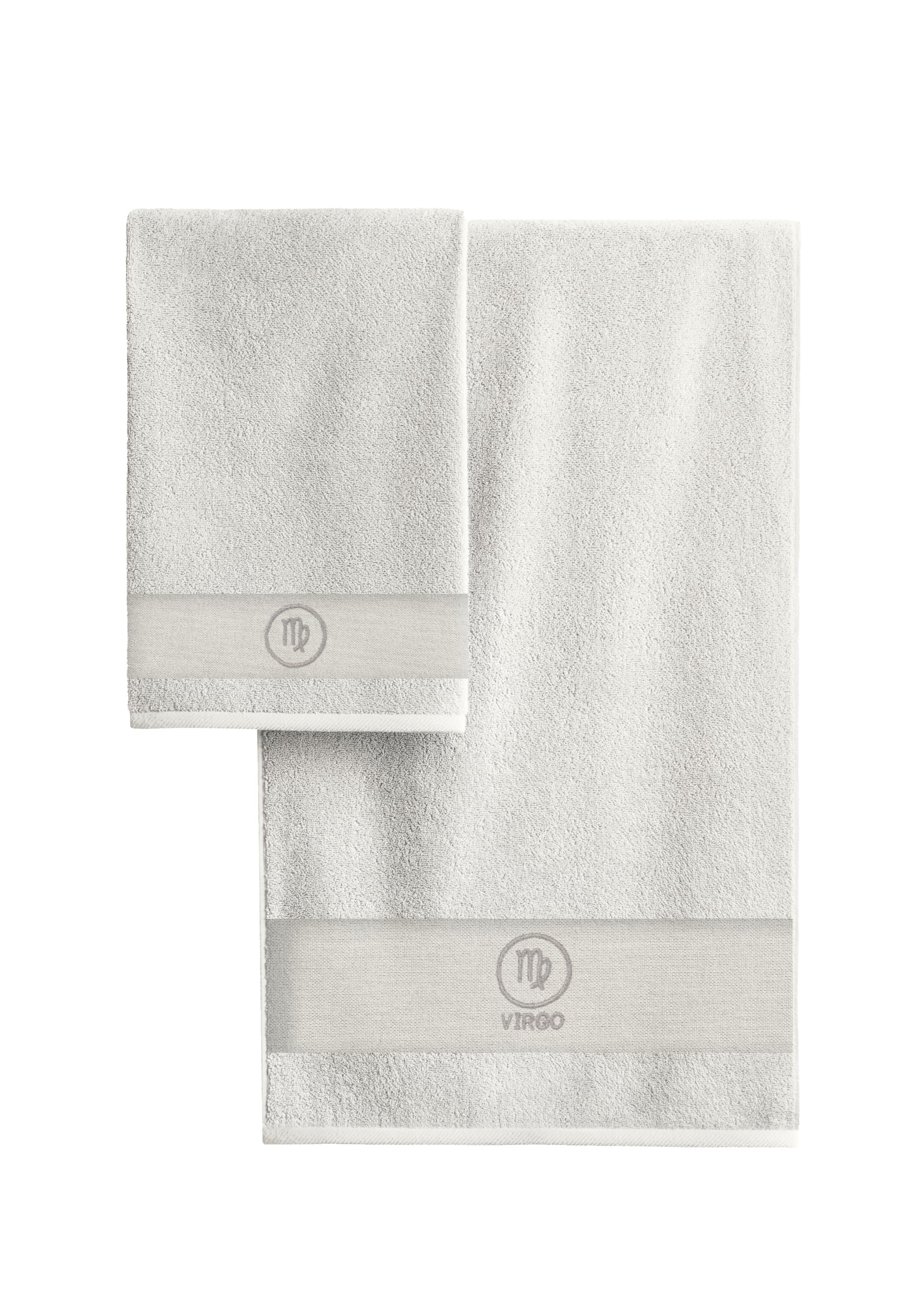 zer0bed Zodiac Zodiac Bath Towel Set, Set of 2, Face Towel, Guest Towel-Bidet, 100% Cotton, Plain with Embroidery, Virgin