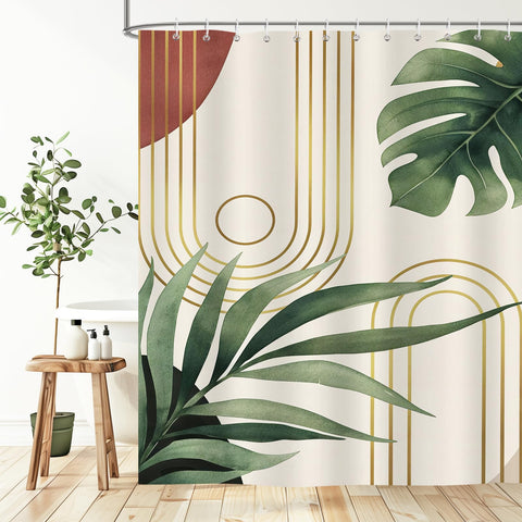 BREASOME Green Leaves Shower Curtain 180 x 180 cm Boho Tropical Leaves Shower Curtain for Bathroom Decor Mould Proof Waterproof Polyester Fabric Bath