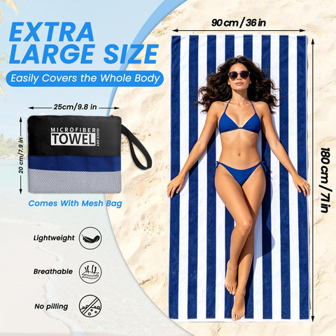 Microfibre Beach Towels for Adults - 1 Pack 180x90cm Microfibre Towel