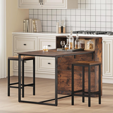 YITAHOME Dining Table with Storage Shelves, Rustic Brown and Black