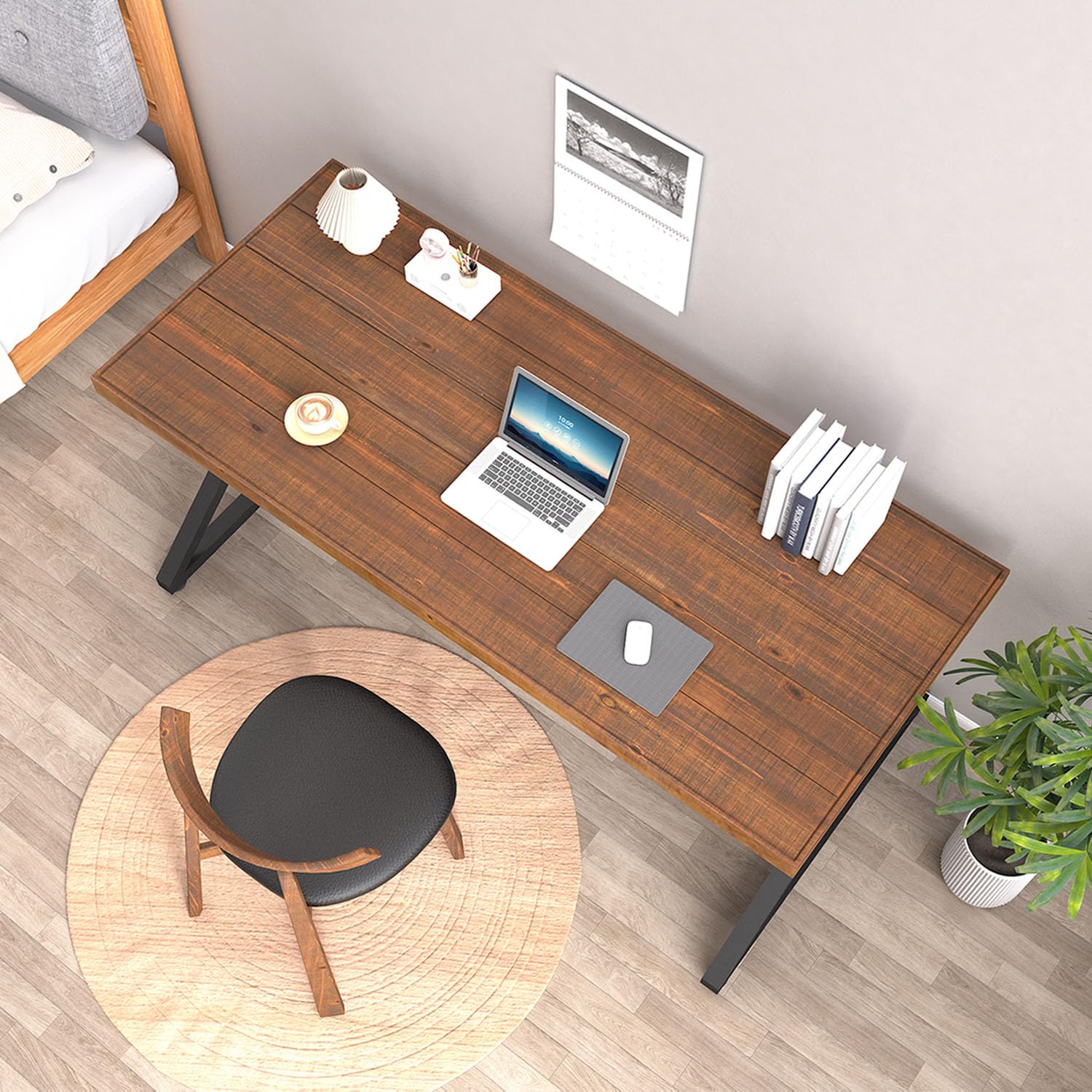 IBF Real Wood Computer Desk, Rustic Solid Wood Home Office Work Desk, Farmhouse WritingDesk for Study