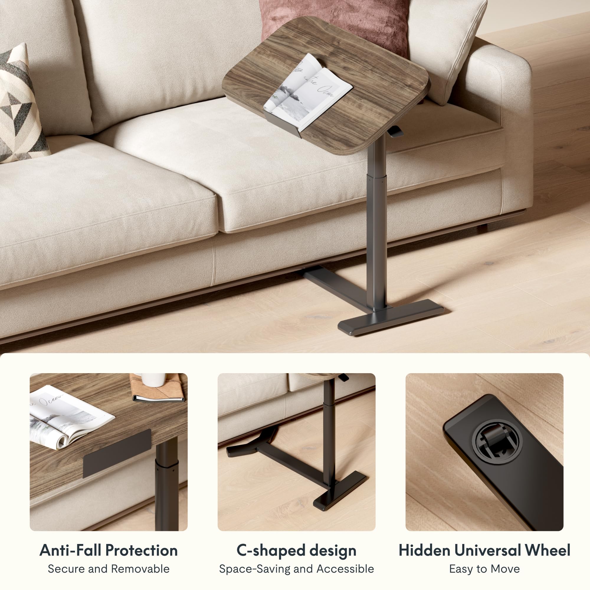FLEXISPOT Overbed Table with Wheels, Adjustable Height Bedside Table, Rolling Laptop Desk for Bed Sofa, Small Standing Desk 60 x 40 cm