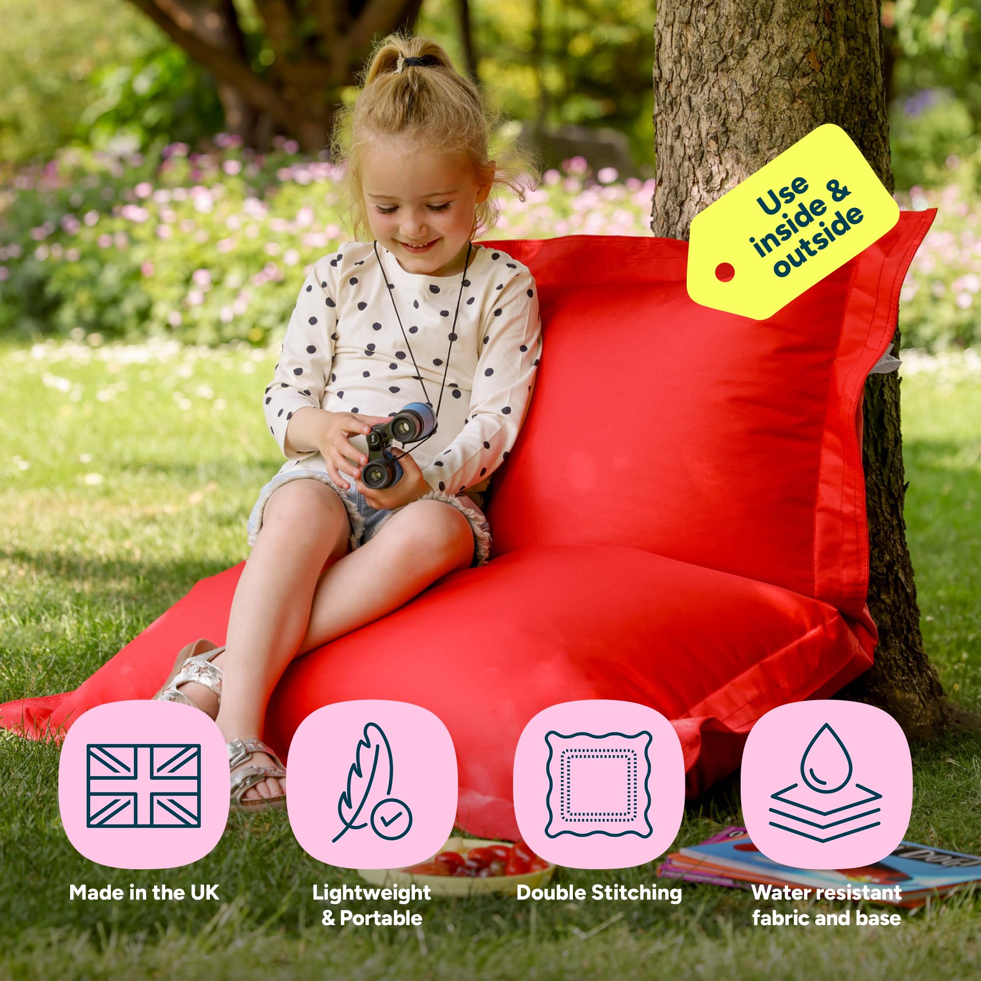 Bean Bag Bazaar Large Outdoor Kids Bean Bag with Filling Included, Red