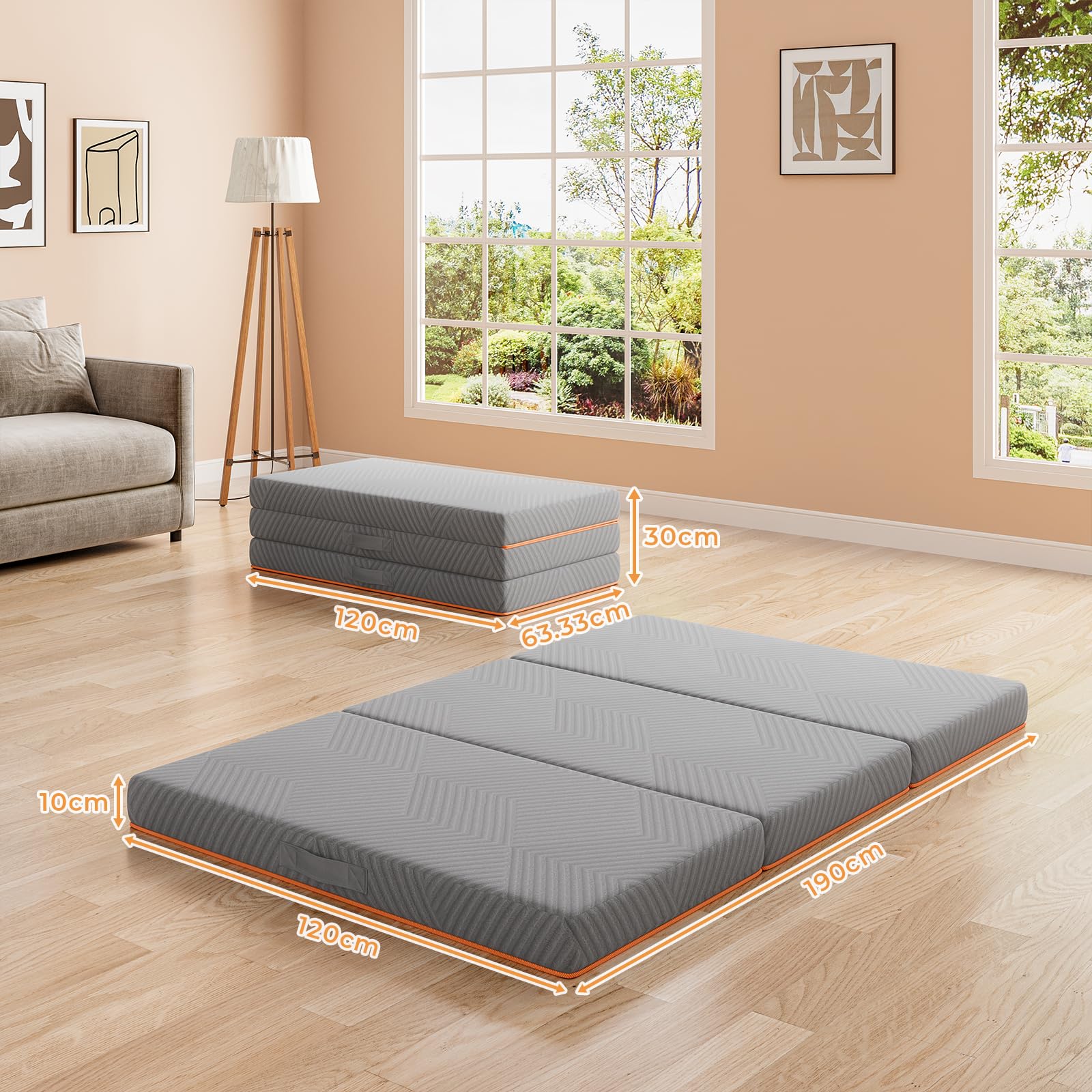 Vesgantti Folding Mattress Small Double 10CM Memory Foam Foldable Mattress