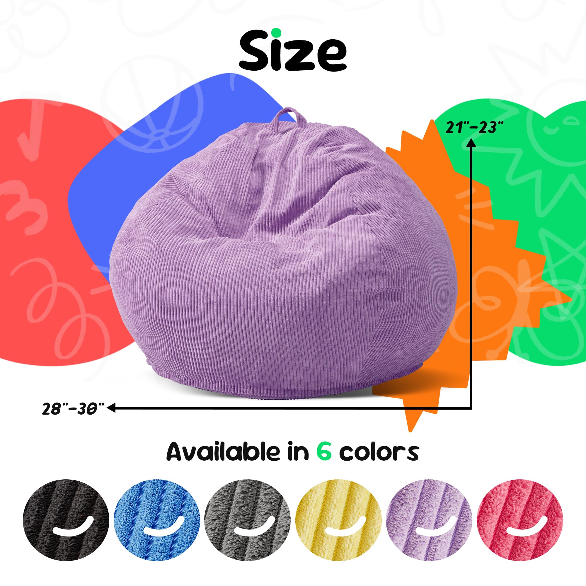 Hobestluk Kids Bean Bag Chair Teardrop Shape with Filling, 2.5FT Purple
