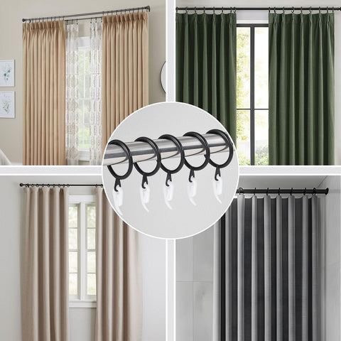 24 Pieces black metal curtain rings and 24 Pieces white plastic Curtain Hooks for curtains (30mm internal diameter)