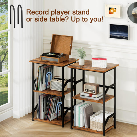 LOAKEKEL Record Player Stand, Vinyl Record Storage with Extra-Large Desktop