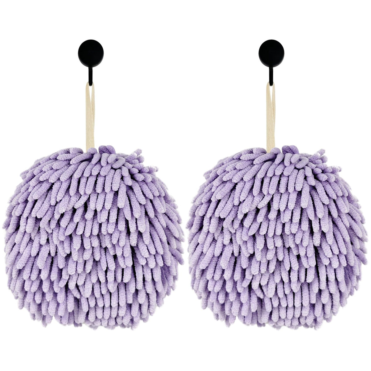 Fuzzy Ball Hand Towels, Set of 2, Chenille Quick Dry, 6.9inch(Purple)