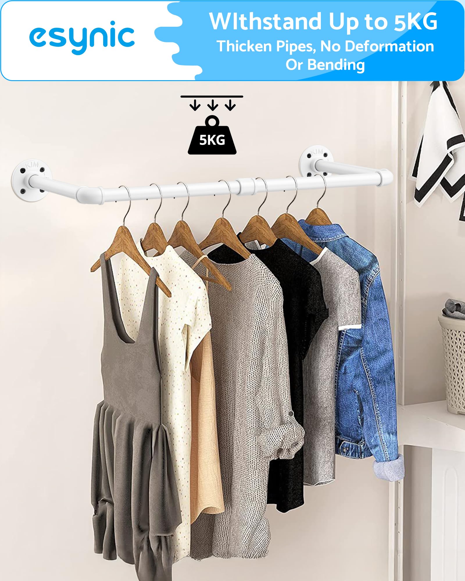 eSynic 60cm White Industrial Pipe Clothes Hanging Rails