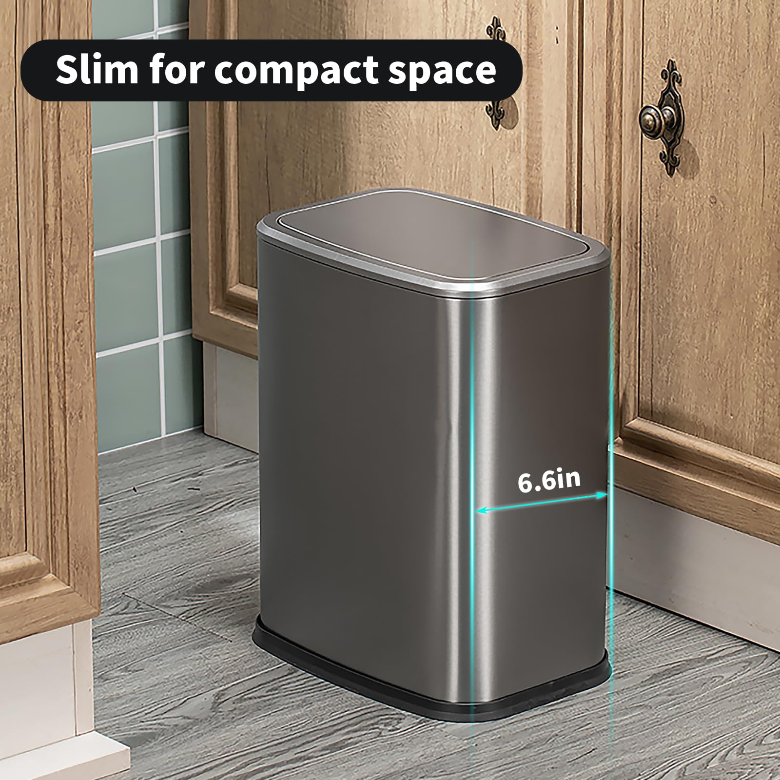 8L Small Bathroom Bin with Swing Lid,Stainless Steel Trash Bin for Bedroom