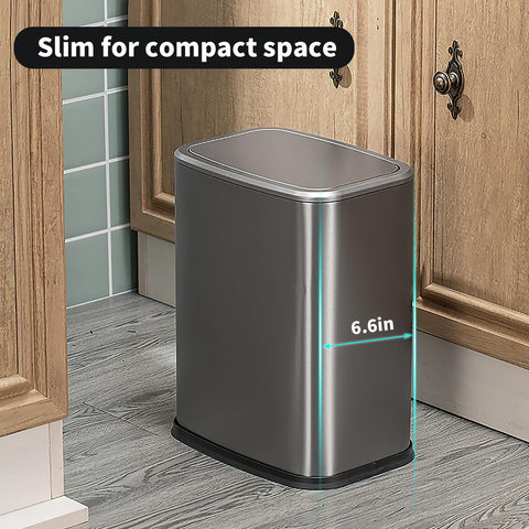 8L Small Bathroom Bin with Swing Lid,Stainless Steel Trash Bin for Bedroom