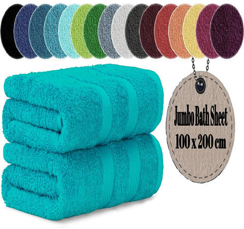 LoomTrove Pack of 2 Extra Large Jumbo Bath Sheets 100 x 200 cm 100% Egyptian Combed Cotton XL Towels Quick Dry Big Bath Sheet Super Soft Hotel