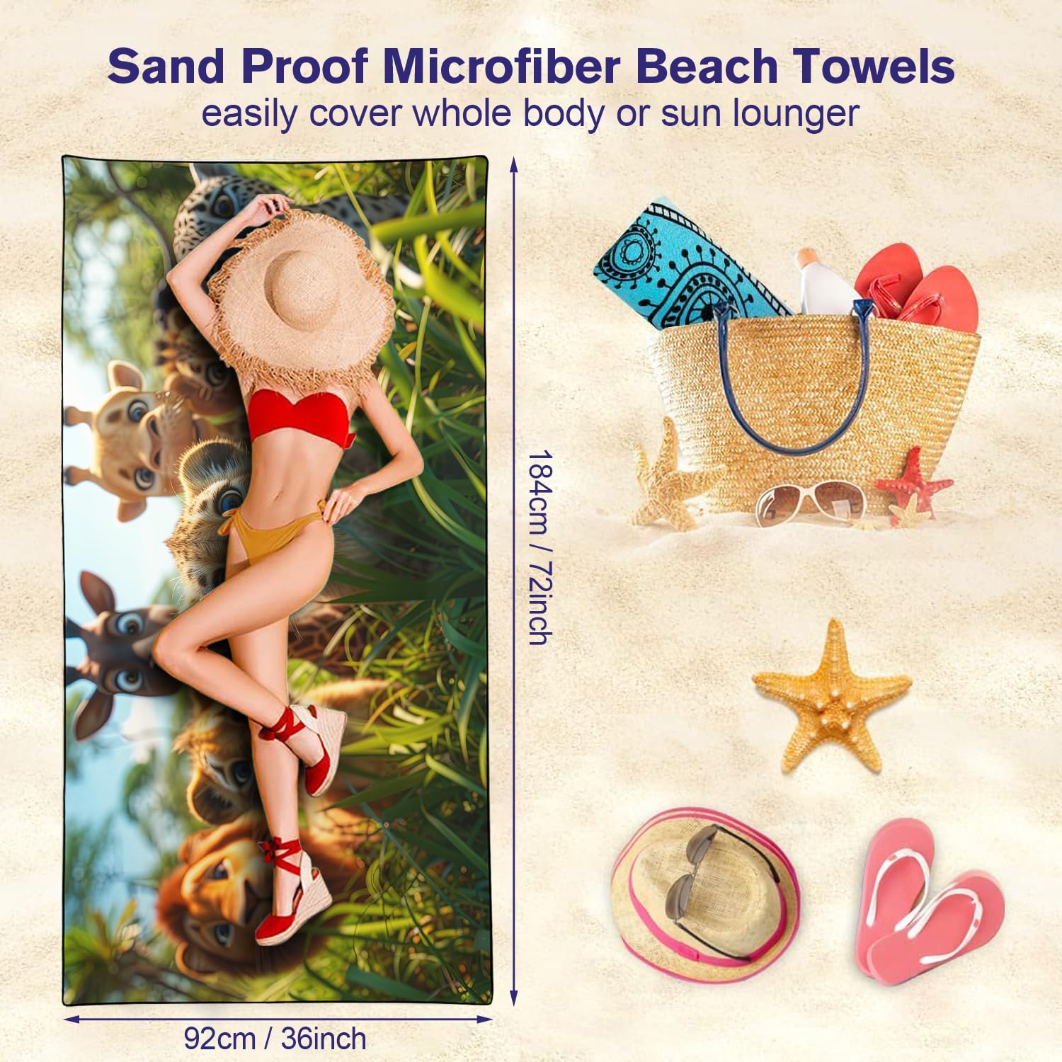 YISUMEI Baby Animals Beach Towels for Kids Extra Large 180 x 90 cm, Microfibre Quick Dry Towel for Travel Swimming Camping Sports