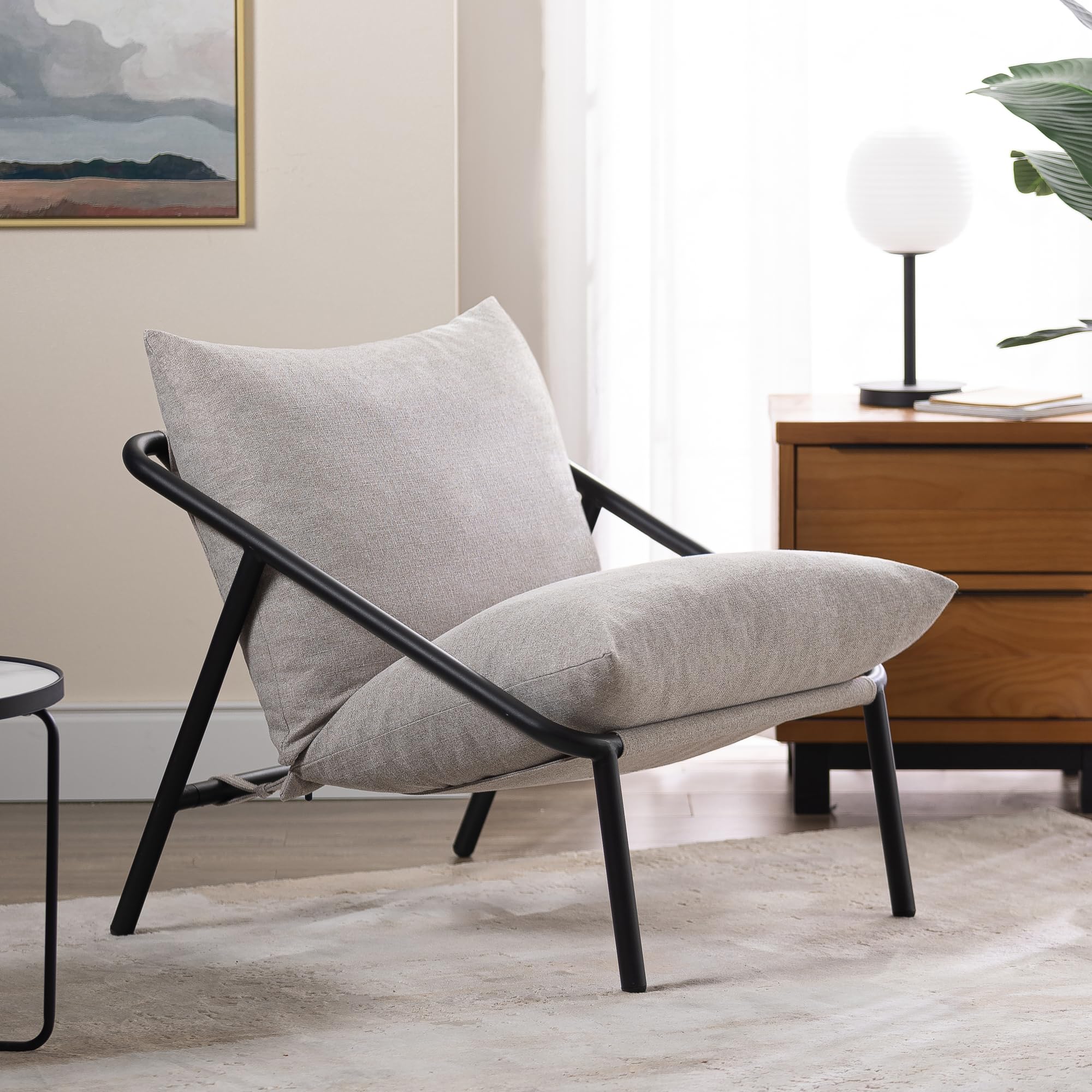 Zinus Ada Sling Accent Armchair, Oatmeal Beige, 78 x 78 x 69 cm