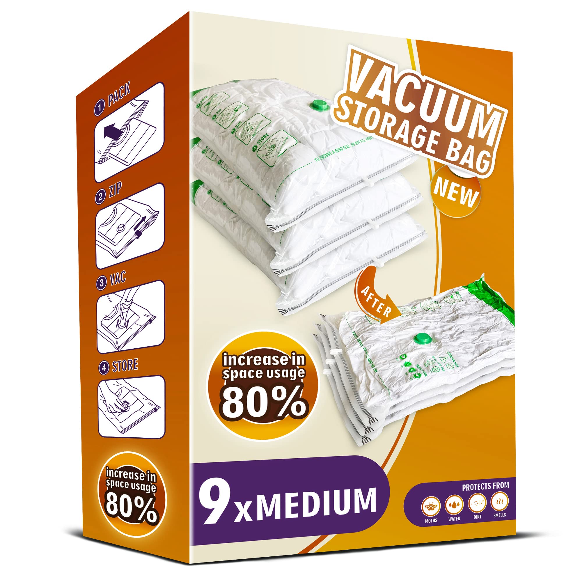 STORAGE MASTER Space Saver Bags for Travel and Home Reusable Vacuum Storage Bags Save 80% More Storage Space Work with Vacuum Cleaner