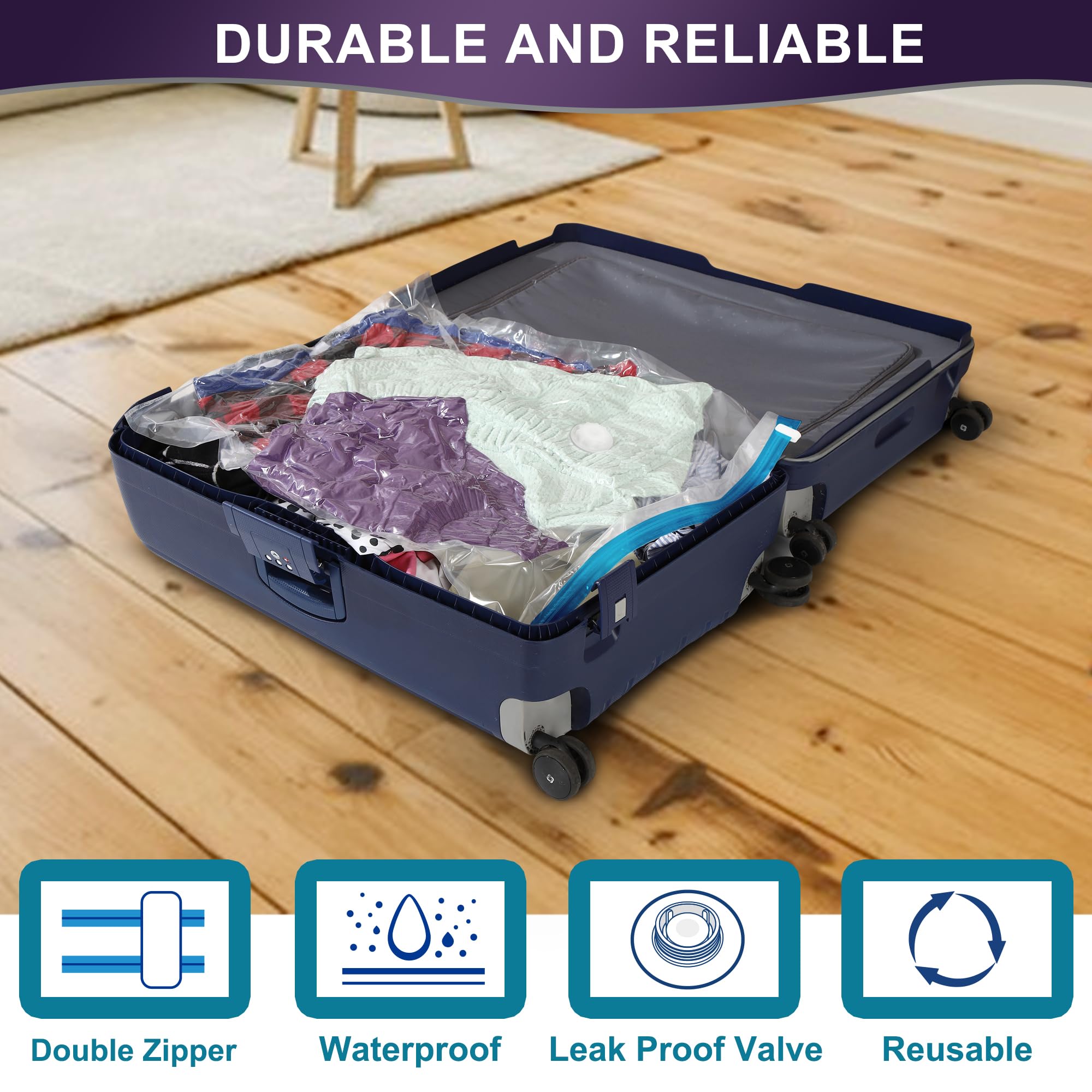 Oumaru Vacuum Storage Bags for Clothes, Vacuum Bags, Space Saver Bags for Clothes, Duvets and Pillows, Hand Pump Included, 20 Combos