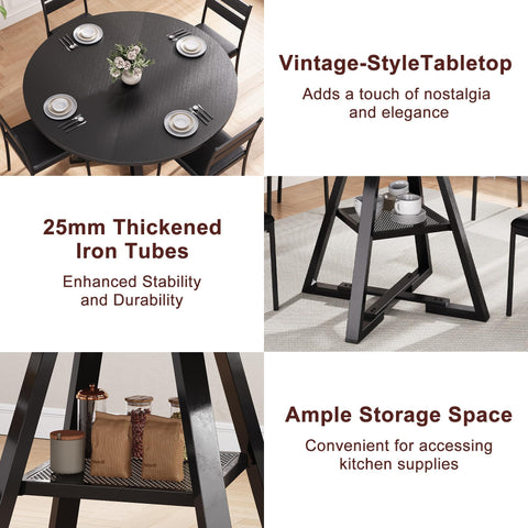 Jocoevol Round Dining Table for 2 People, Circle Dinner Table with Shelves, Space Saving Wood Kitchen & Dining Room Furniture (Black, 31 inch