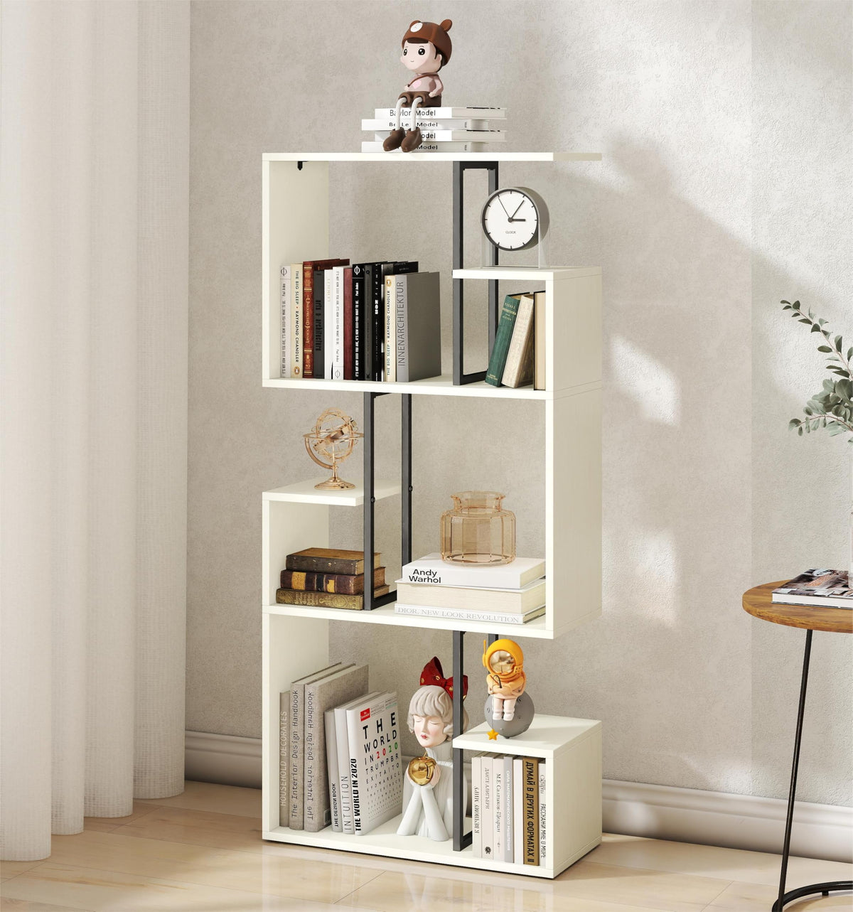 Manora White Bookcase 3 Tier Slim Freestanding Room Divider Shelves
