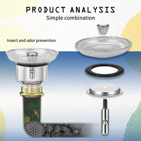 2 Pack Kitchen Sink Plug and Strainer, 304 Stainless Sink Strainer Plug, Sink Strainer, Stainless steel drain plug