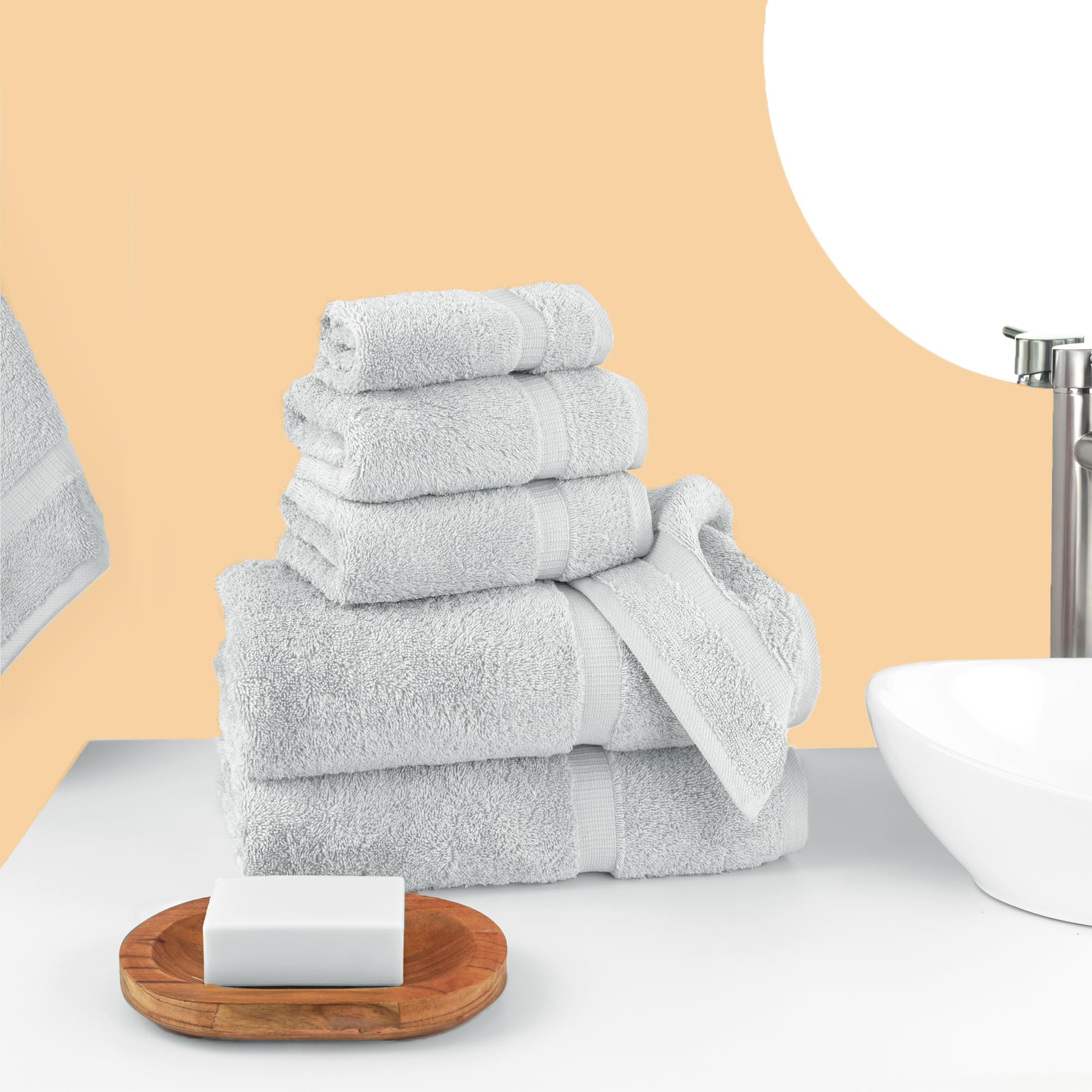 Chakir Turkish Linens |Hotel & Spa Quality 100% Cotton Premium Turkish Towels | Soft & Absorbent (Silver Gray, 6-Piece Towel Sets)