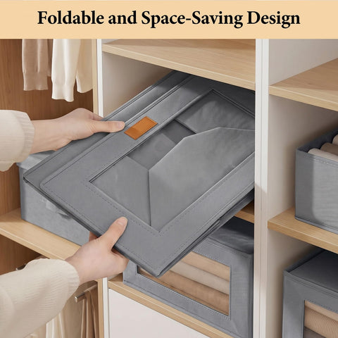 2 Pack Wardrobe Storage Boxes with Lids, Clear Window 37L Large Clothes Storage, Collapsible Storage Box with PU Handles