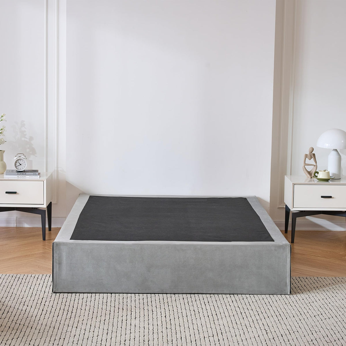 SANA SLEEP Single Metal Divan Bed – 3FT – (Grey) -Storage Durable Frame for Compact Rooms with a Modern Design for Comfortable Spaces – No Mattress