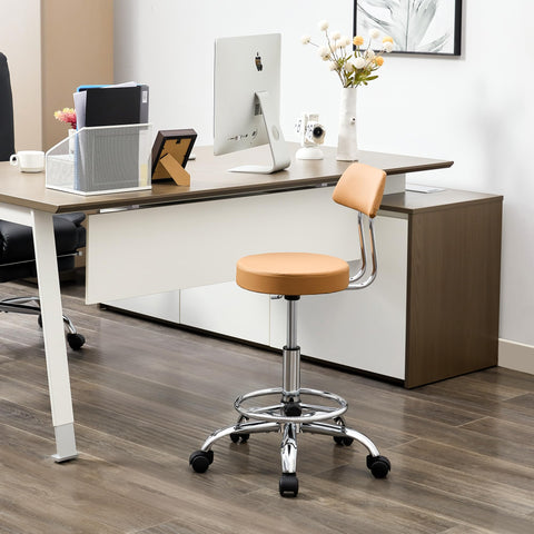 FIRAVOE Ergonomic Rolling Office Stool Chair with Backrest, Swivel Armless Desk Chair with Adjustable Footrest