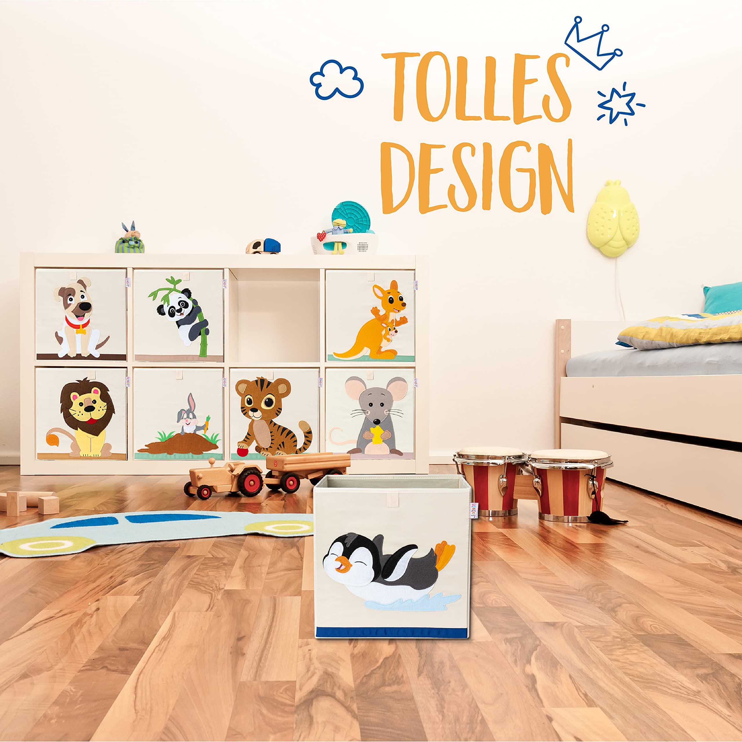 KNECKES Kallax Premium Storage Box for Children, 8 Designs (33 x 33 x 33 cm), Size Suitable as Kallax Boxes, Children's Room, Toy Box, Foldable