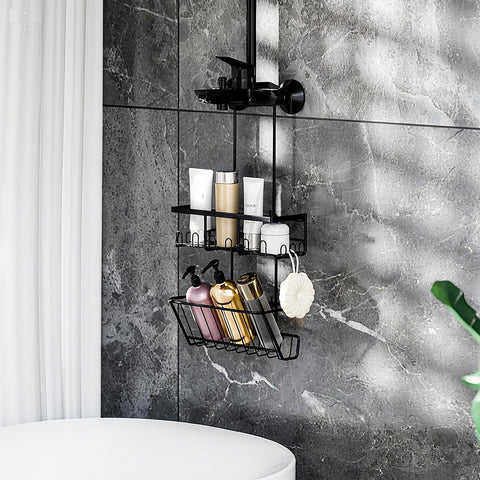 RUIHANDA 2-Tier Shower Caddy Hanging, Shower Caddy No Drilling, Black