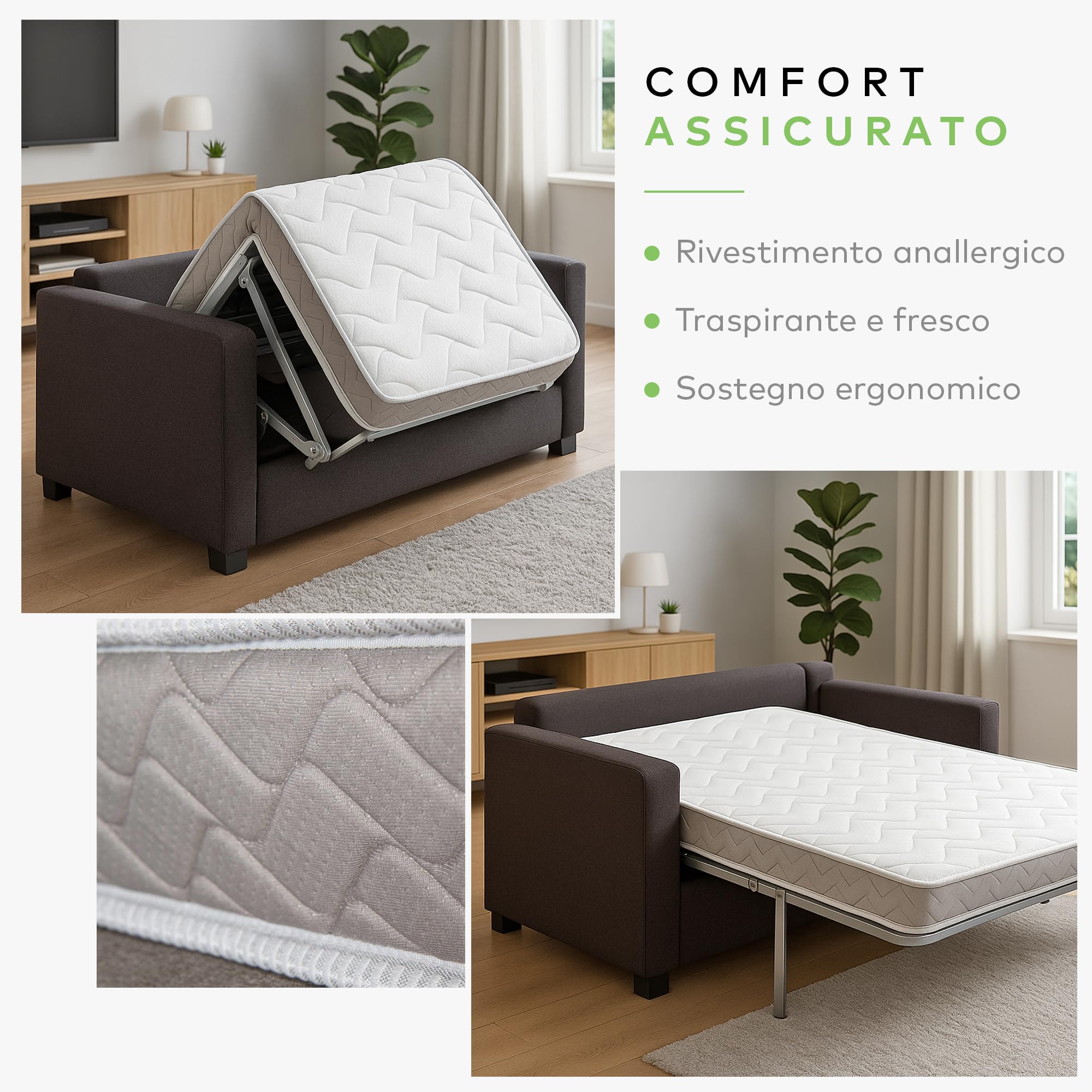 EVERGREENWEB MATERASSI & BEDS Sofa Mattress 70 x 190 cm Bed Height 12 cm Hypoallergenic White Coating Extra Firm Support Folding Foam Extra Mattress