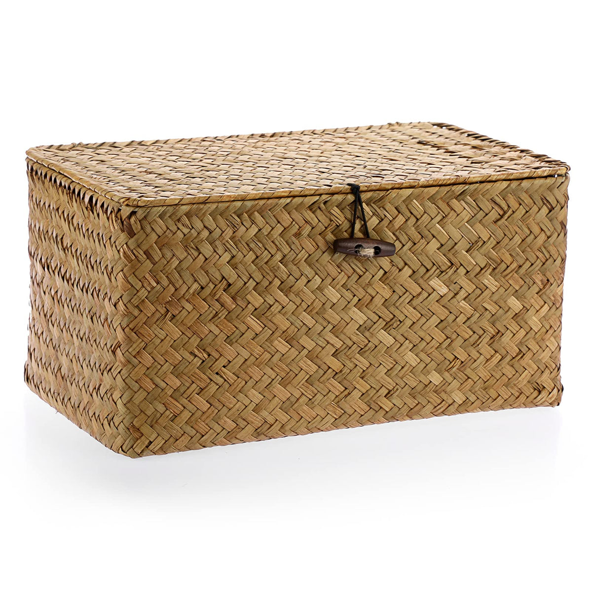 IGNPION Seagrass Storage Basket with Lid Woven Seagrass Rectangular Bathroom Storage Organiser Box