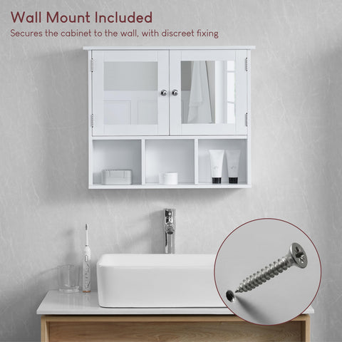 Bath Vida Priano Double Door Mirrored Bathroom Cabinet Storage Shelves Wall Mounted, White