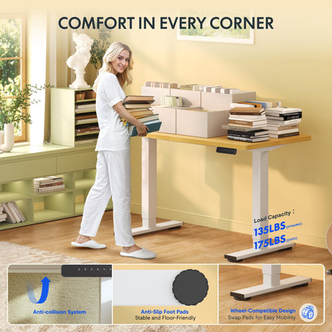 FLEXISPOT ONE PIECE Electric Standing Desk Height Adjustable Desk Sit Stand Desk with 4 Memory Smart Pannel and Backpack Hook for Home Office